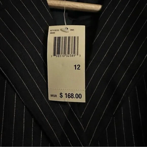 Max Studio Black Pinstripe Fully Lined Linen Blazer Jacket-Size 12 - Picture 5 of 11